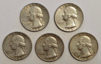 5 1964 SILVER Washington Quarters ( 1 D Mint Mark)