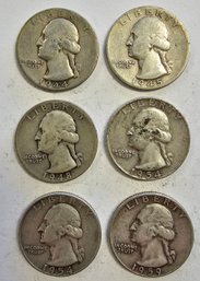 6 SILVER Washington Quarters 1944,1945S,1948S,1954D,1954D,1959D