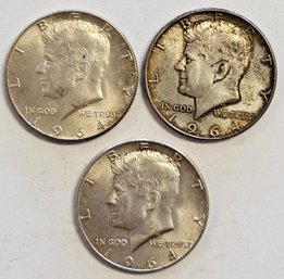 3 1964 KENNEDY HALF DOLLARS SILVER 90