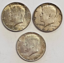 3 1964 KENNEDY HALF DOLLARS SILVER 90