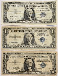 3 BLUE SEAL ONE DOLLAR BILLS SERIES OF 1957