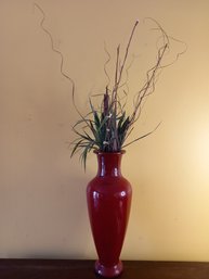 Faux Plant With Large Red Vase