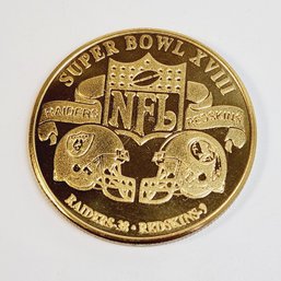 Super Bowl XVIII 1984 - Commemorative Gold Plated High Relief Flip Coin - RAiDERS Vs REDSKINS