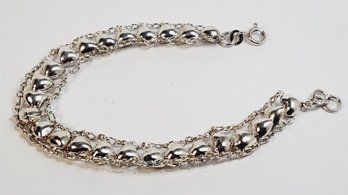 Beautiful Shinny Sterling Silver Heart Chain Link Bracelet