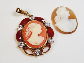 Vintage Gold Tone Cameo Pendant  And Cameo Shell