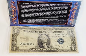 Depression ERA Currency 1935 $1  Blue Seal Dollar Bill In Folder (no In GOD We Trust)