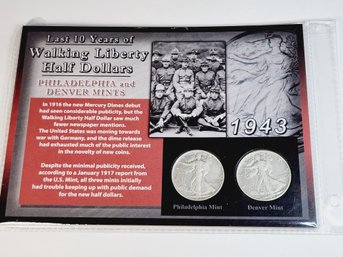 1943 Walking  Silver Half Dollar Liberty Coin Set Denver And Philly Mints