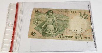 1958 Bank Of Israel  1/2 Lira Foreign Bill/ Note