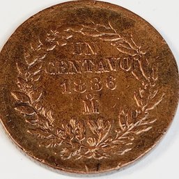 1886 1 Centavo Mexico Coin (great Condition)