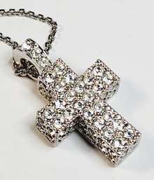 Swarovski Crystal White Gold Tone Pave  Cross Pendant & Necklace