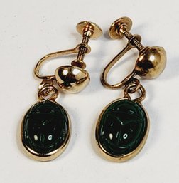 Vintage Gold Tone Screw Back Scarab Hanging Earrings