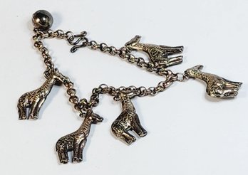 Vintage Silver Tone Giraffe Charm Bracelet With Rattle