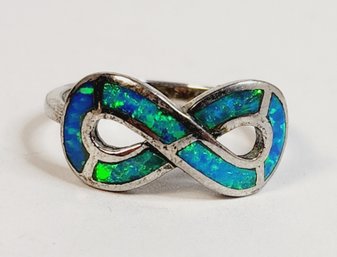 Vintage Sterling Silver Iridescent  Stone Inlay Infinity  Ring