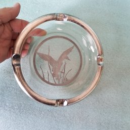 1940's Vintage 5.5' Sterling And  Lead Glass Ashtray