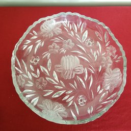12' Vtg Etched Footed Low-rise Bowl