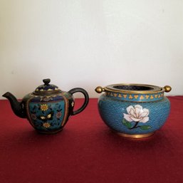 Vtg Chinese Cloisonne Enamel Brass Flip Mini Teapot