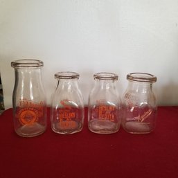 4 Vintage Milk Bottles - Heslins, Pomeroy, Knundsen