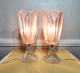 (2) Large Glass Goblet Lamps