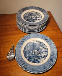 Currier And Ives Royal Ironstone Dinner Plates.  Set Of 10