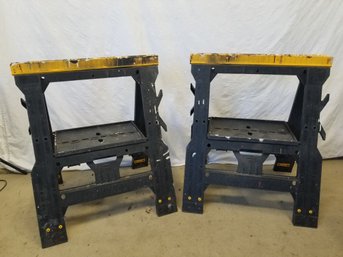 Set Of Heavy Duty Molded Plastic Black & Yellow Folding Sawhorses