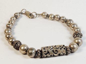 Vintage Sterling Silver Fillagree Detailed Ball Chain Bracelet