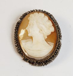 Antique Gold Tone Cameo Pin/brooch And Pendant