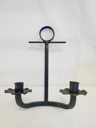 Vintage Black Wrought Iron Double Taper Candle Wall Mount Sconce