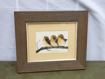 Framed Watercolor Of Baby Birds