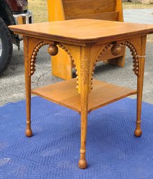 Antique Oak 2 Tier Table, Beautiful Detail, EUC