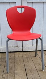 Red Plastic Molded Chair, EUC