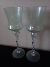 Pair Of Glass Stemmed Candle Holders