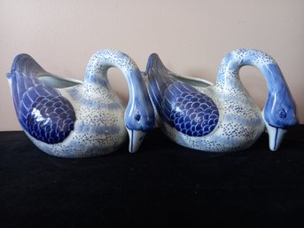 Blue And White Swan Planters