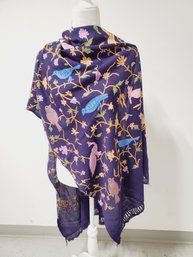 Beautiful Ladies Embroidered Scarf Wrap Shawl In Purple With Fringed Ends