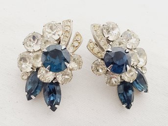 Lovely Pair Of Vintage Eisenberg Ice Rhinestone Ladies Clip On Earrings