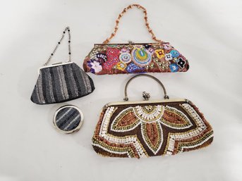 Trio Of Lovely Ladies Beaded Evening Bags Including Small Seed Bead Liz Claiborne With Mirror Compact