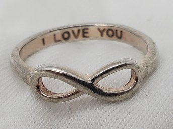 Vintage Sterling Silver Size 6 Infinity Ring Inscribed Inside 'I LOVE YOU' ~ 1.70 Grams