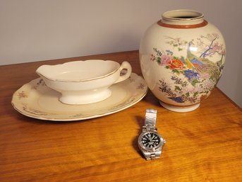 Satsuna Vase And Edwin Knowles China Serving Setthat A Trio. -          -            -        Loc: Cab5