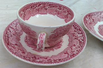 3 Piece Set Of Cup And 2 Saucers Mason's Ironstone. Vista Pattern