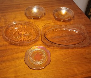 Carnival Glass 5 Pack Of Servers.  Will Nicely Decorate Any Table Top..        Loc:Cab7