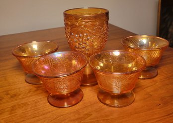 Federal Glass Normandie Iridescent Sherbet Glasses With A Spoon Holder.         .        Loc:Cab7