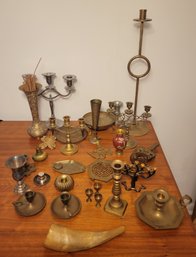 Entire Brass Collection #1.  And Some Animal Horn/tusk.  All That You See. .    -       -     Loc: Hall Closet