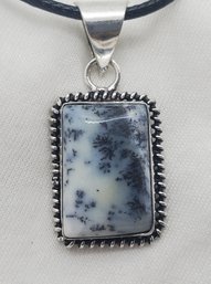 16 - 18' Rope Necklace With A Silver Plated Dendrite Opal Pendant ~ 3/4' X 1/2'