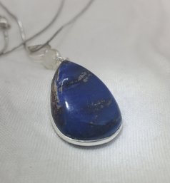 Silver Plated 18' Necklace With A Beautiful Silver Plated Moonstone & Lapis Lazuli Double Pendant