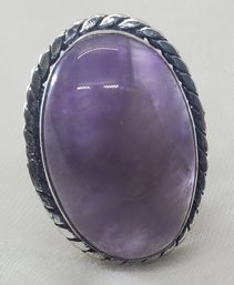Silver Plated Size 9 Natural Amethyst Ring ~ 1' X 5/8'