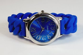 New  Quartz Watch With Electric Blue  Silicone Stretch Band