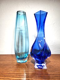 Pair Of Blue Glass Vases