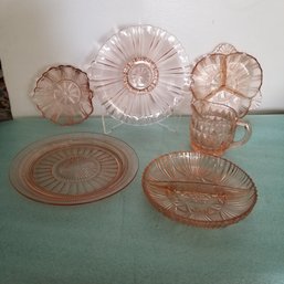Lot Of 6 Pieces Pink Depression Glass