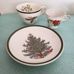 Cuthbertson Original Christmas Tree Cup And Saucer And Additional Small Cup