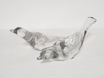 Two Vintage Duncan & Miller Crystal Clear Glass Dove Figurines