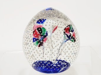 Pretty Blown Glass Bubble Floral Paperweight